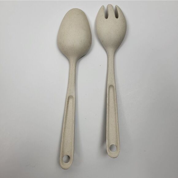 Bamboo Fiber Salad "Fork and Spoon" Serving Set with Floral Design - Picture 4 of 4